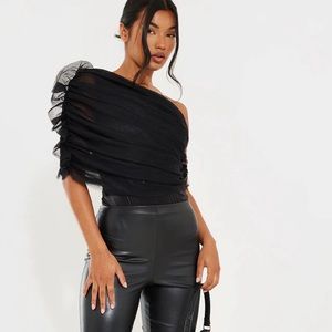 One shoulder ruffle bodysuit